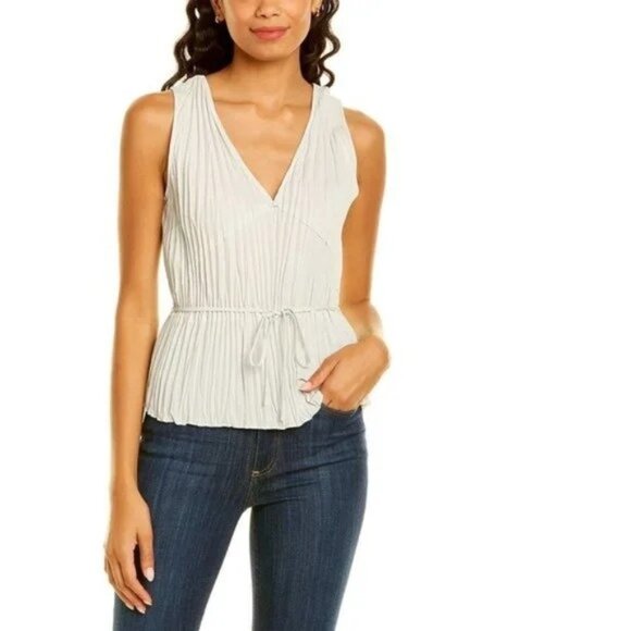 Vince Tops - Vince Crushed Double V Neck Pleated Top in Blue Size XS